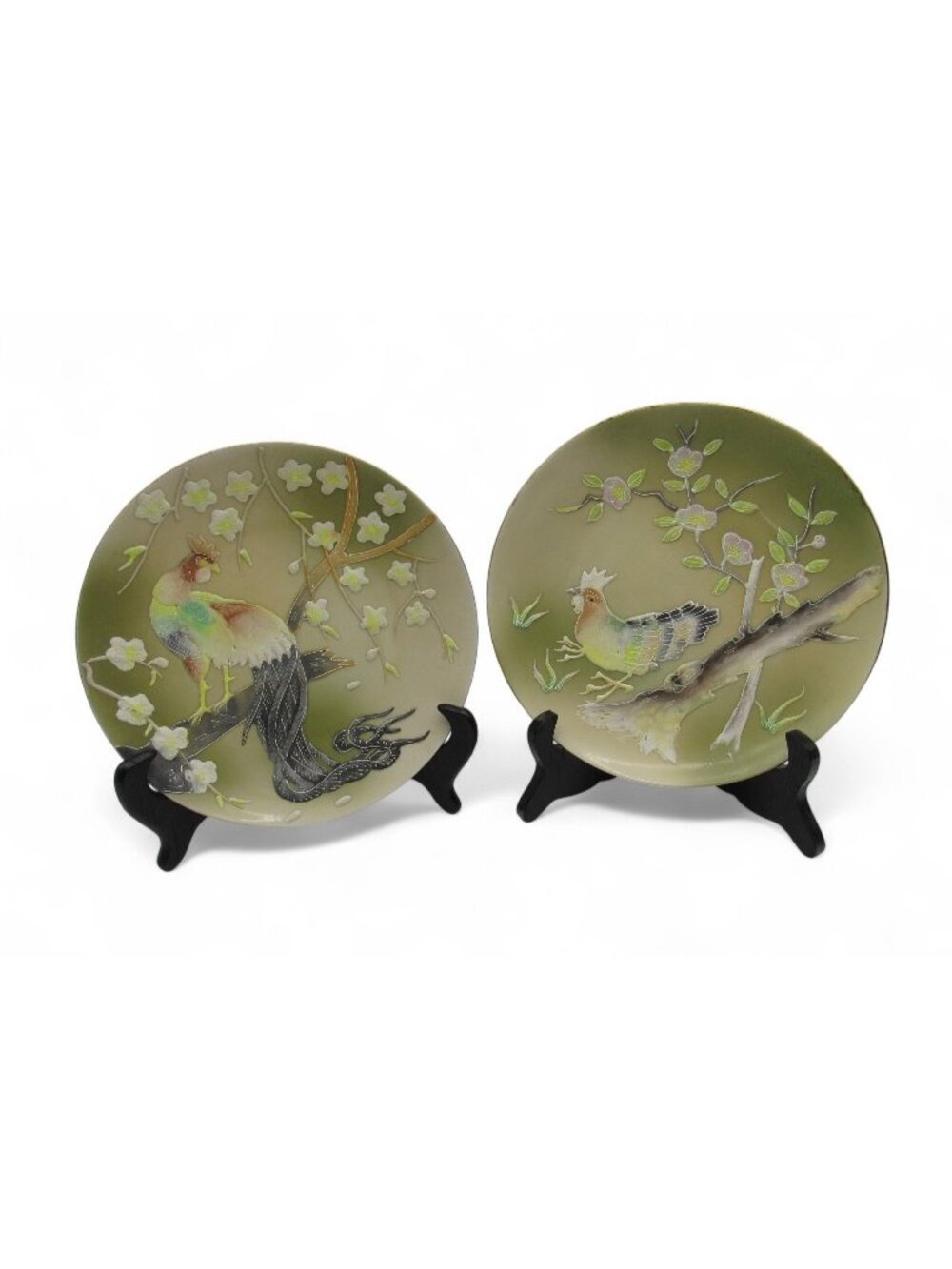 Vintage Shafford Japan Bird Blossom Raised Decorative Plate Set of 2